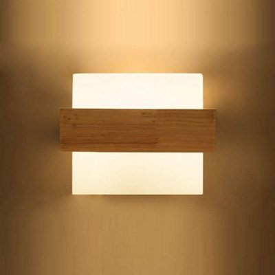Wall Light Retro Wooden 3 Color Light E27 Wall Light Frosted Glass from B&Q