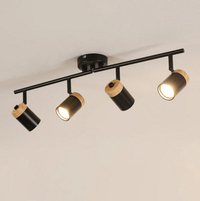  - 4-Light Ceiling Spotlight Gu10 350 Rotatable Black And Woodgrain