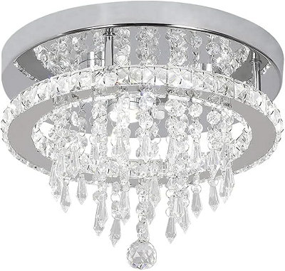  - Ceiling Light Silver Crystal Flush Mount Cool White Led 30 X 22 Cm