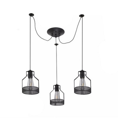  - Vintage Black Ceiling Light Shade 3-Light Chandelier Pendant Light E27