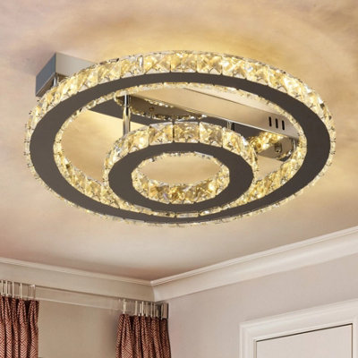  - Crystal Led Silver Ceiling Light Dimmable With Remote Control 40Cm