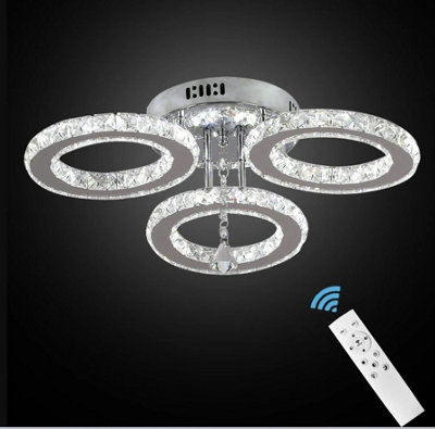  - Led Ceiling Light Silver Dimmable Chandelier Remote Control 3Rings