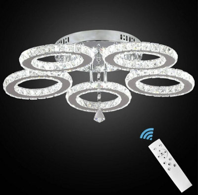  - Led Ceiling Light Silver Dimmable Chandelier Remote Control 5 Rings