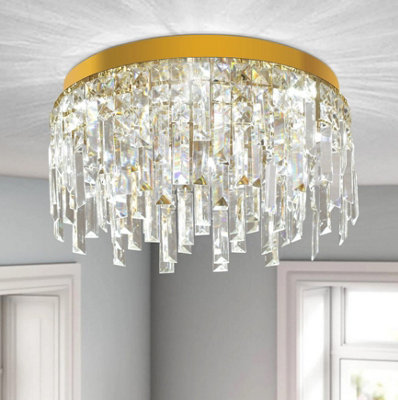  - Led Crystal Chandelier Ceiling Light Gold 50Cm 3 Color Lights