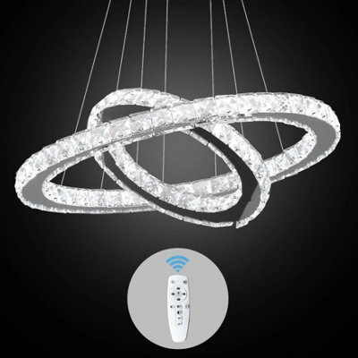  - Crystal Chandelier Silver Pendant Light Dimmable Remote (50+30Cm)