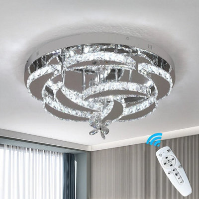  - Crystal Led Ceiling Light Silver 3Color Lights 50X24Cm Remote Control
