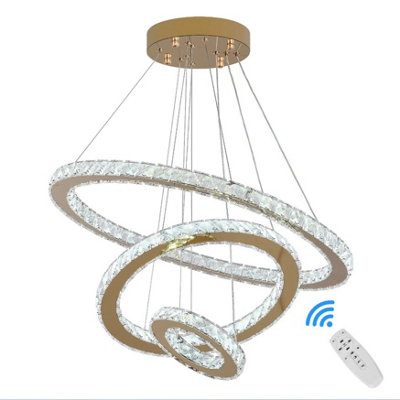  - Gold Pendant Light Ring Chandelier Dimmable Remote (60+40+20Cm)