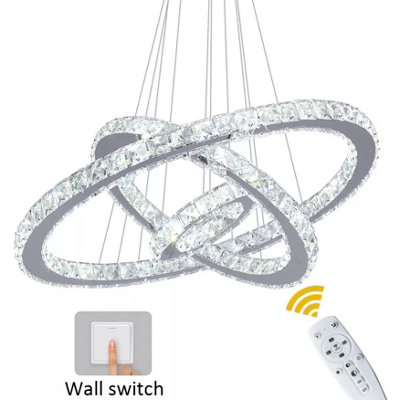  - Silver Chandelier Led Pendant Light Dimmable Remote (40+30+20Cm)