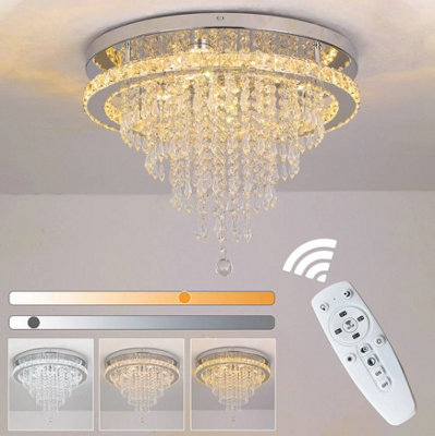Crystal Chandelier Dimmable Led Ceiling Light Remote Silver 50Cm from B&Q