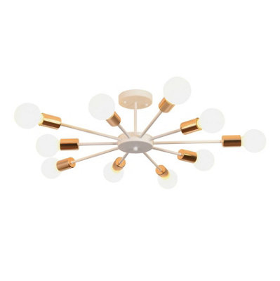  - Chandelier 10Lights Semi Flush Mount Ceiling Light White 70Cm