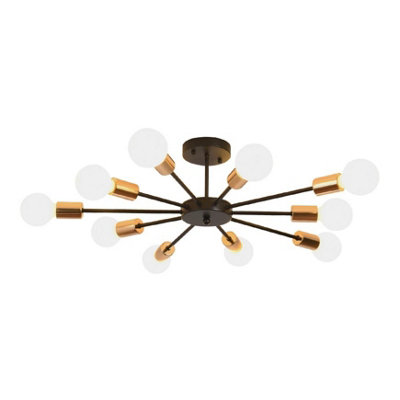  - Chandelier 10Lights Semi Flush Mount Ceiling Light Black 70Cm