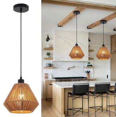 Ceiling Light Shade Woven Pendant Lamp Boho Rattan E27 Black from B&Q