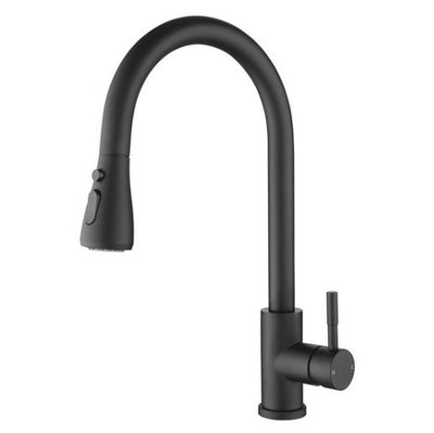 Kitchen Tap Modern Pull-Down Faucet Dual Spray Function Black from B&Q