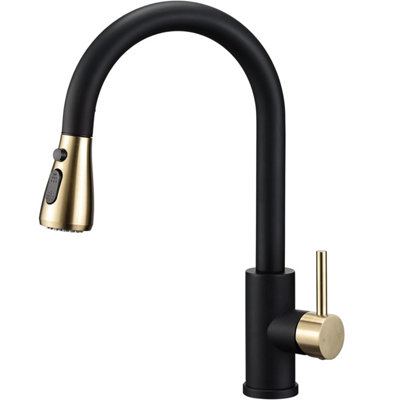 Kitchen Tap Modern Pull-Down Faucet Dual Spray Function Black And Gold Finish from B&Q