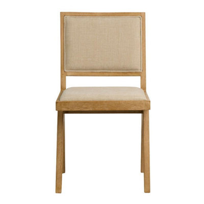 Dimo Dining Chair Natural Linen Fabric Ashy Brown Oak Solid Frame Mid ...