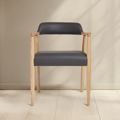 B&Q -  Derek Dining Chair Grey Faux Leather Natural Ash Curved Frame Mid-Century Kitchen Chair