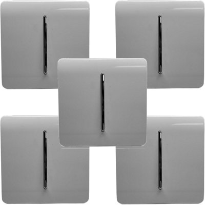 Trendiswitch Trendi Modern 1 Gang 1 Or 2 Way Screwless Rocker Switch In (Pack Of 5) Light/Grey
