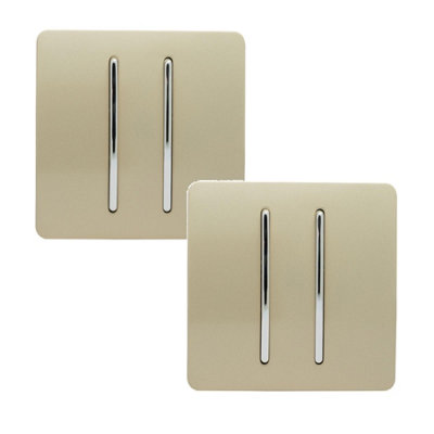 Trendi Switch 2 Gang 1/2 Way Light Switch Champagne Gold Rocker Screwless Plate - 2 Pack - Image 4