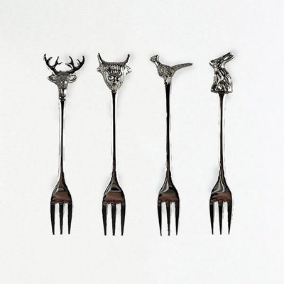 The Just Slate Company Country Animals Set Of 4 Pastry Forks from B&Q