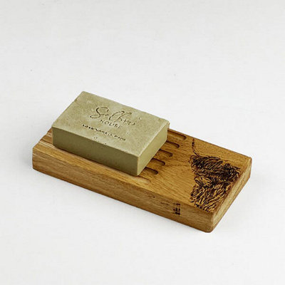 The Just Slate Company Highland Cow Oak Soap Dish & Soap Set from B&Q