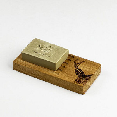 The Just Slate Company Stag Prince Oak Soap Dish & Soap Set from B&Q