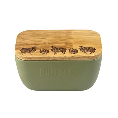 The Just Slate Company Sheep Sage Green Butter Dish from B&Q