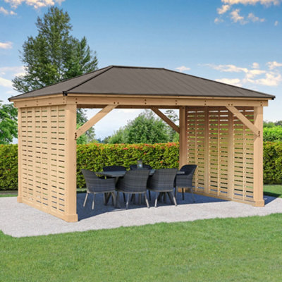 3.7M X 4.9M (12Ft X 16Ft) Meridian Gazebo With Double Privacy Wall from B&Q
