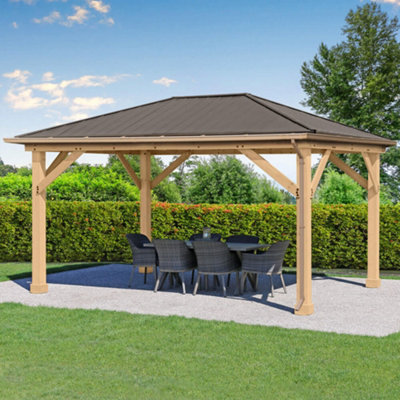 Yardistry Direct UK Meridian Gazebo 12Ft X 16Ft (3.7M X 4.9M) With Rain Guttering from B&Q