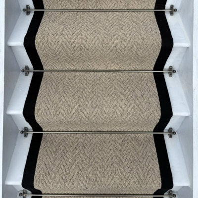 RainbowHome Herringbone Beige Biscotti Stair Runner With 100% Cotton Black Border 70 700 from B&Q
