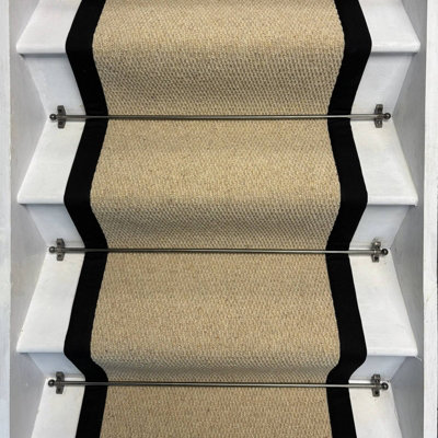 RainbowHome Kalahari Cream Wool Stair Runner With 100% Cotton Black Border 65 600 from B&Q
