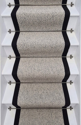 RainbowHome Herringbone Mirage Grey Stair Runner With 100% Cotton Black Border Sample from B&Q