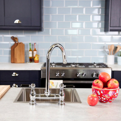 Flode Klas Traditional Bridge Style 3 In 1 Instant Boiling Tap Black Ceramic Levers Polished Chrome Finish from B&Q