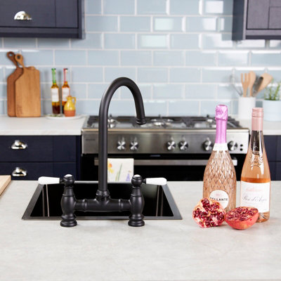 Flode Klas Traditional Bridge Style 3 In 1 Instant Boiling Tap White Ceramic Levers Matt Black Finish from B&Q