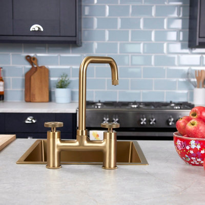 Flode Kraft Industrial Bridge Style 3 In 1 Instant Boiling Tap Brushed Brass Finish from B&Q