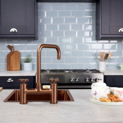 Flode Kraft Industrial Bridge Style 3 In 1 Instant Boiling Tap Brushed Copper Finish from B&Q