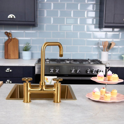 Flode Kraft Industrial Bridge Style 3 In 1 Instant Boiling Tap Brushed Gold Finish from B&Q