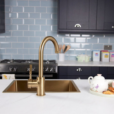 Flode Kraft Solo Industrial Style Single Lever 3 In 1 Instant Boiling Tap Brushed Brass Finish from B&Q