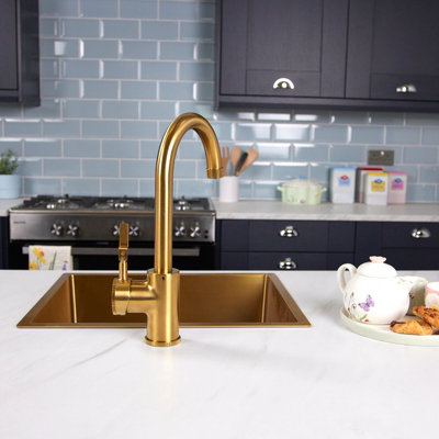 Flode Kraft Solo Industrial Style Single Lever 3 In 1 Instant Boiling Tap Brushed Gold Finish from B&Q