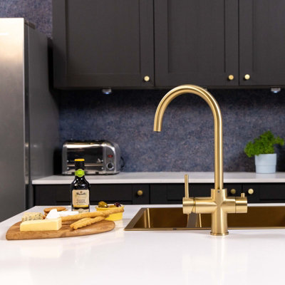 Flode Svan 3 In 1 Instant Boiling Hot Water Tap Brushed Brass Finish from B&Q