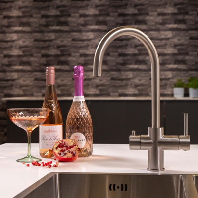 Flode Svan 3 In 1 Instant Boiling Hot Water Tap Brushed Steel Finish from B&Q