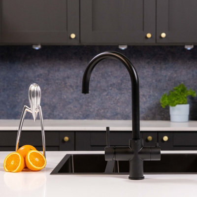 Flode Svan 3 In 1 Instant Boiling Hot Water Tap Matt Black Finish from B&Q