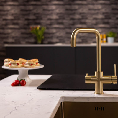 Flode Vier 4 In 1 Instant Boiling Hot & Filtered Cold Water Tap Brushed Brass Finish from B&Q