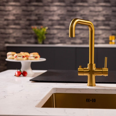 Flode Vier 4 In 1 Instant Boiling Hot & Filtered Cold Water Tap Brushed Gold Finish from B&Q