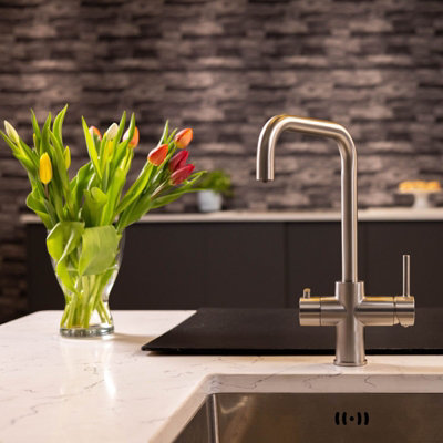 Flode Vier 4 In 1 Instant Boiling Hot & Filtered Cold Water Tap Brushed Nickel Finish from B&Q