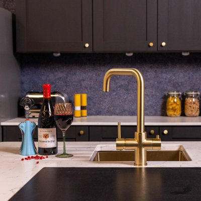 Flode Kyld 4 In 1 Instant Boiling & Cold Water Tap With Filtered Chilled Water Brushed Brass Finish from B&Q