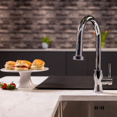 B&Q -  Runda Kitchen Sink Mixer With Pull Out Spray Chrome Round Head
