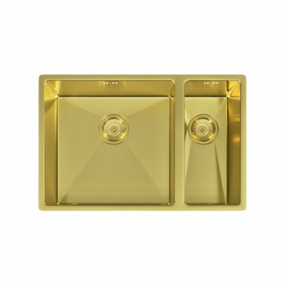 Flode Mockeln1.5 Bowl Stainless Steel Kitchen SinkInset Or UndermountedBrushed Brass Finish670mm X 440mm X 200mm from B&Q