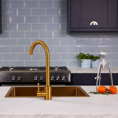 Flode Lillehammer Single Lever Kitchen Sink Mixer Tap With Swivel Spout Brushed Gold Finish from B&Q