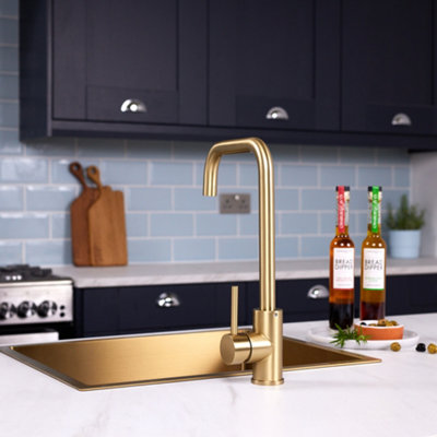 Flode Flöde Arendal Kitchen Mixer Tap Brushed Brass Finish from B&Q