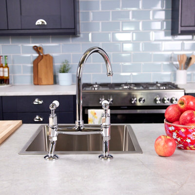 Flode Flöde Larvik Dual Lever Kitchen Mixer Tap Polished Chrome Finish from B&Q